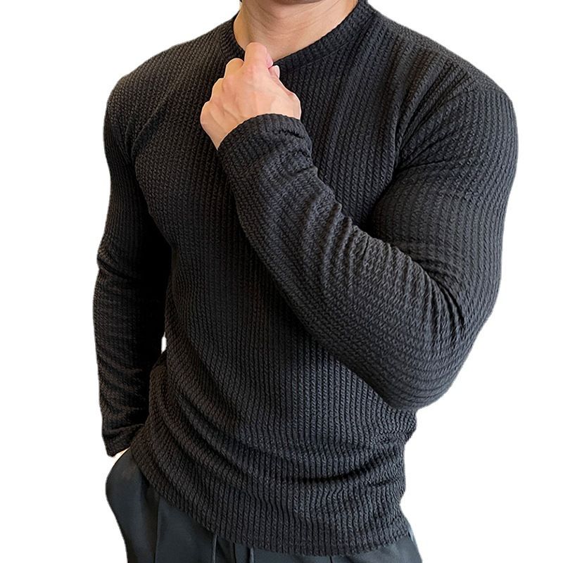 Latest custom waffle knit long sleeve Men's Hot T-shirt Cotton soft blank slim T-shirt