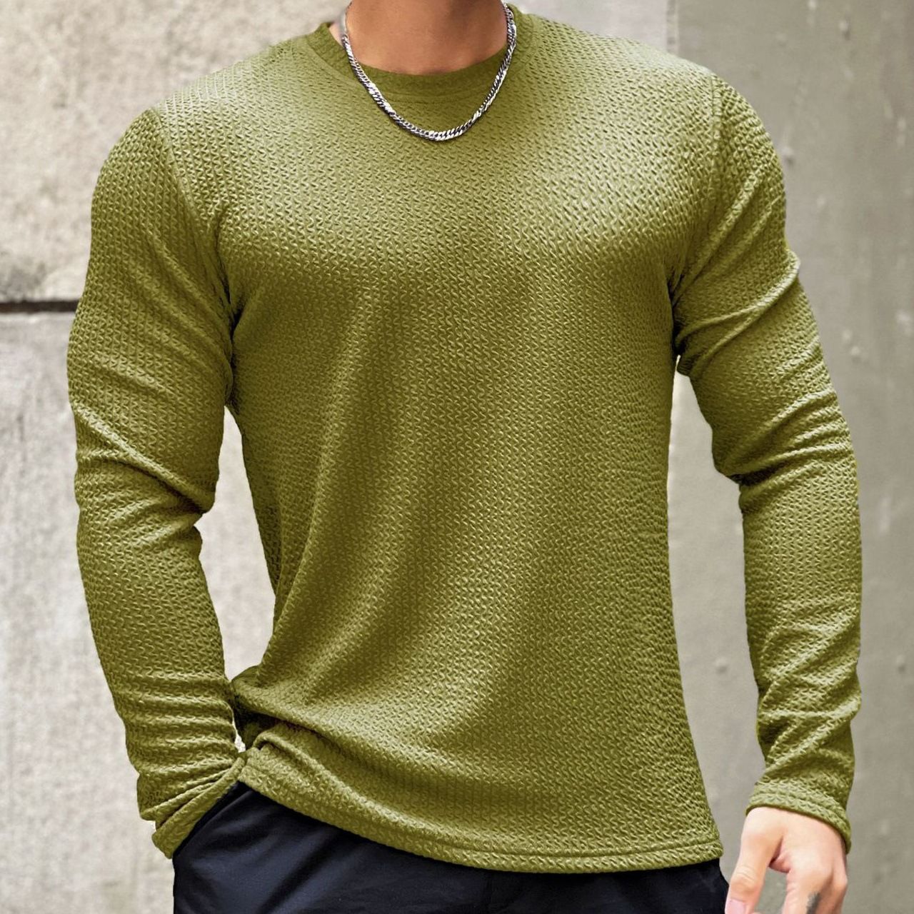 Latest custom waffle knit long sleeve Men's Hot T-shirt Cotton soft blank slim T-shirt