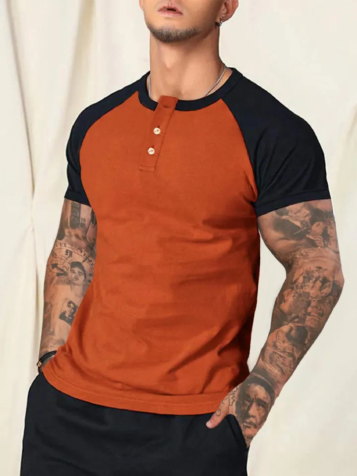 Custom Design Men's Casual Classic Short Sleeve Raglan Henley T-Shirts Baseball Shirts Tee Button T-Shirt