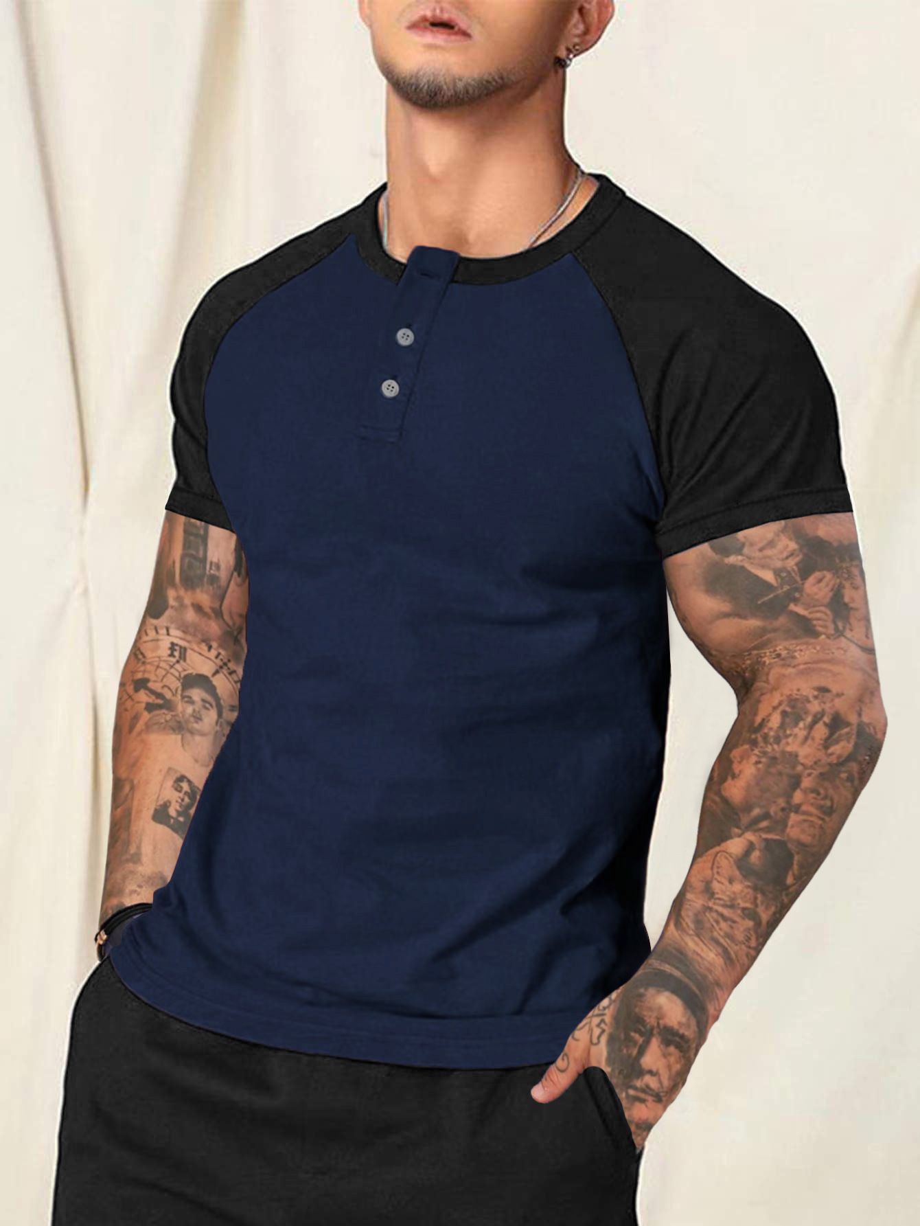 Custom Design Men's Casual Classic Short Sleeve Raglan Henley T-Shirts Baseball Shirts Tee Button T-Shirt