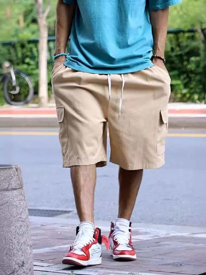 Wholesale High Quality Men's Trend Sport Running Shorts Casual Cotton Mid Waist Drawstring Soft Plus Size Pocketed Shorts Jeans