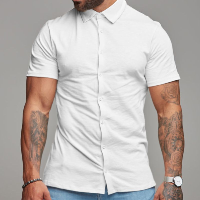 Summer Slim Fitness Short Sleeve solid color shirt Stand collar short-sleeved men's casual shirt