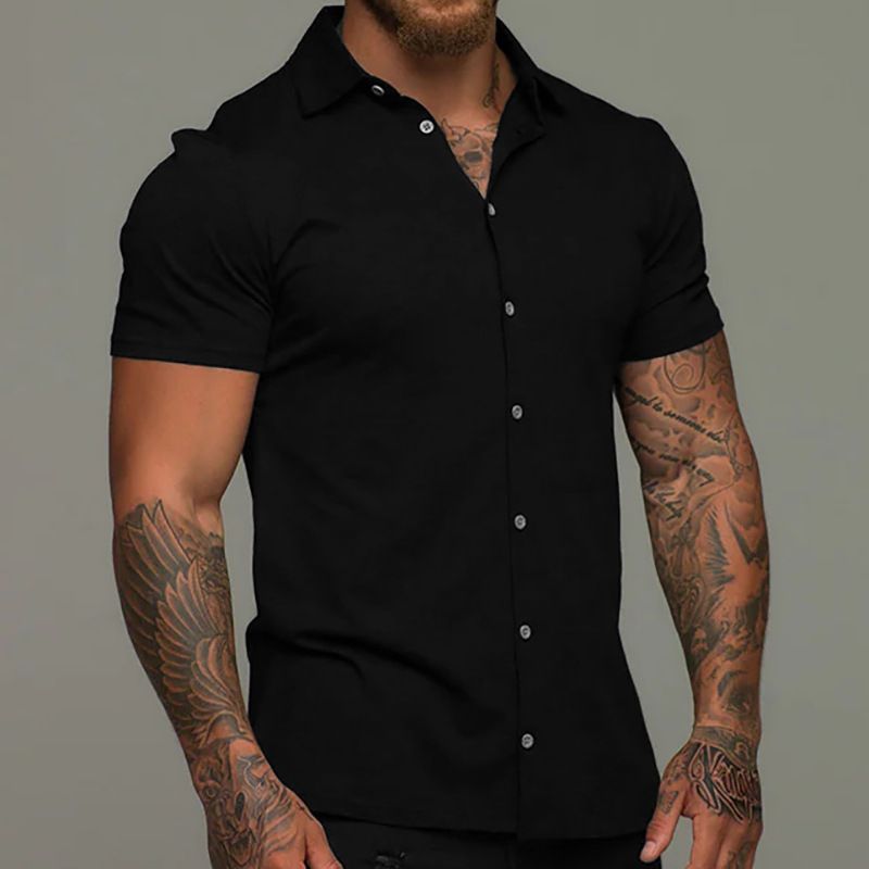 Summer Slim Fitness Short Sleeve solid color shirt Stand collar short-sleeved men's casual shirt