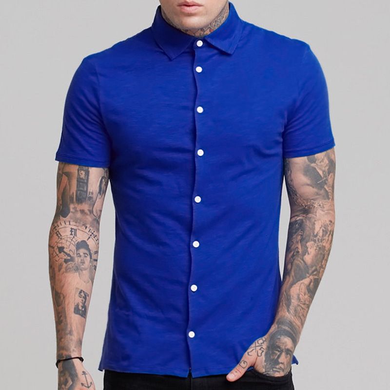Summer Slim Fitness Short Sleeve solid color shirt Stand collar short-sleeved men's casual shirt