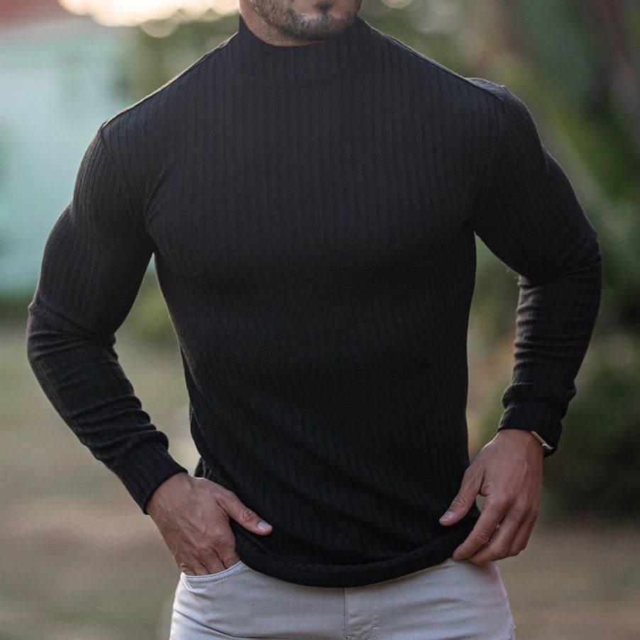 Wholesale men's long sleeve T-shirt muscle gym workout knitwear crew turtle neck men pullover T-Shirts