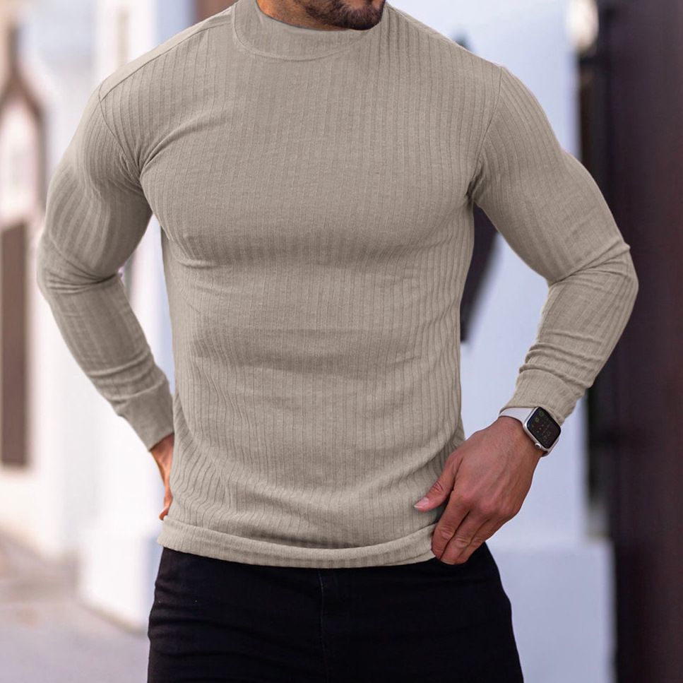 Wholesale men's long sleeve T-shirt muscle gym workout knitwear crew turtle neck men pullover T-Shirts
