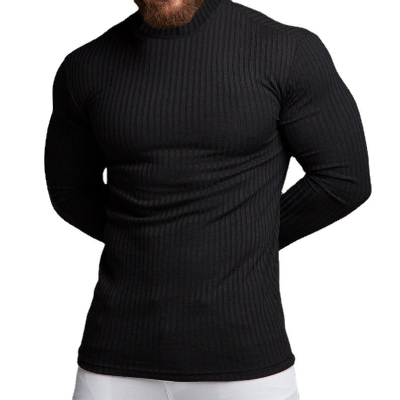 Wholesale men's long sleeve T-shirt muscle gym workout knitwear crew turtle neck men pullover T-Shirts