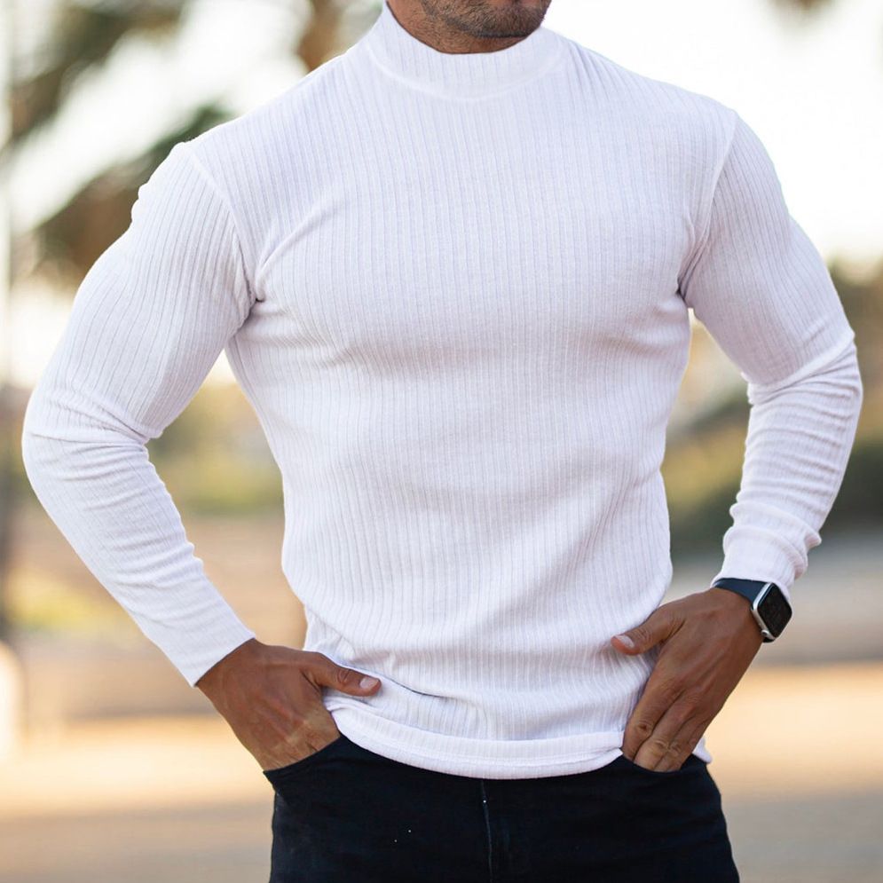 Wholesale men's long sleeve T-shirt muscle gym workout knitwear crew turtle neck men pullover T-Shirts