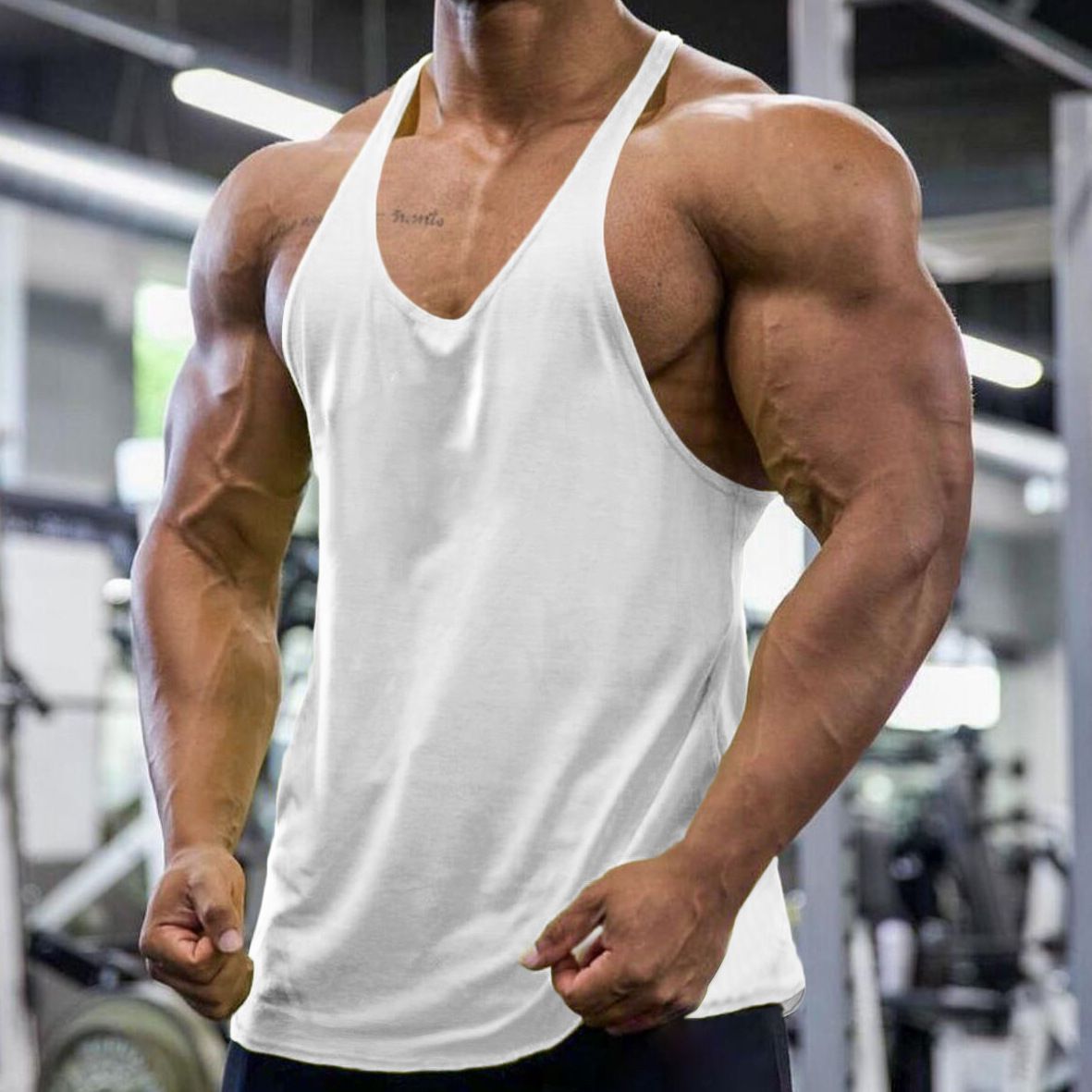 Mens Y Back Tank Top Low Price Custom Print Cotton Stringer Gym Fitness Singlet Workout Muscle Bodybuilding Mens Tank Top  T-Shirts