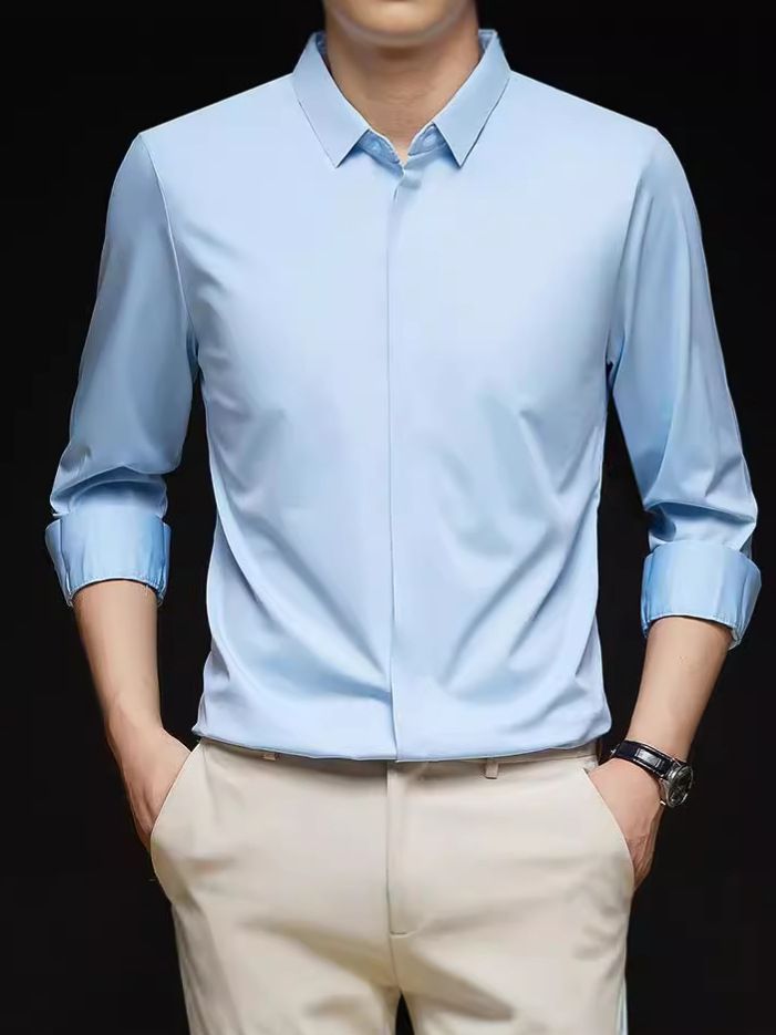 Mens casual slim fit dress shirts latest shirt design for men long sleeve cotton oem plain shirt