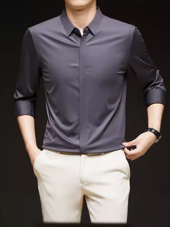 Mens casual slim fit dress shirts latest shirt design for men long sleeve cotton oem plain shirt