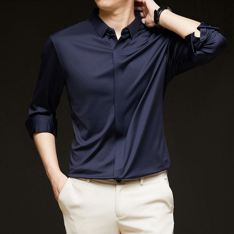 Mens casual slim fit dress shirts latest shirt design for men long sleeve cotton oem plain shirt