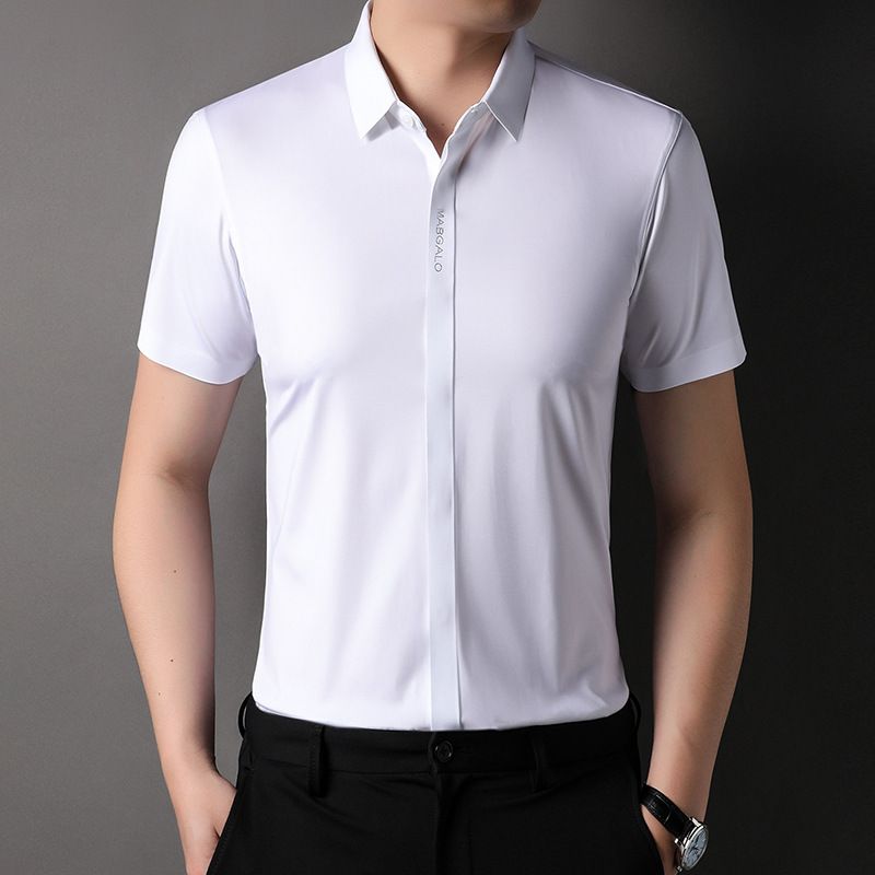 Summer fashion men's daily wear high-quality short sleeve plain button shirt cotton spandex shirt men  Shirts