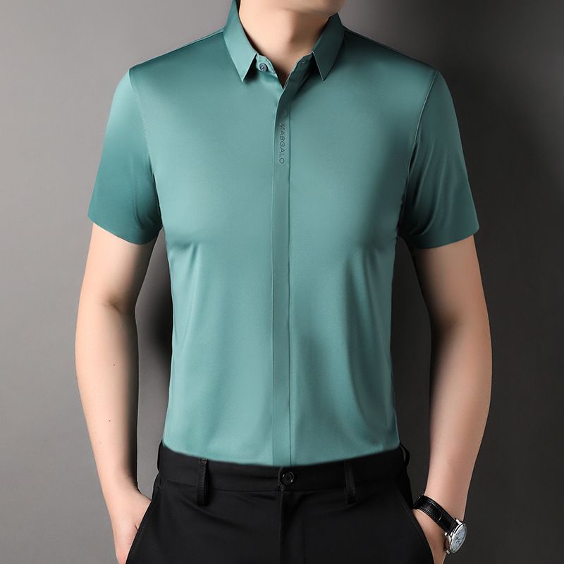 Summer fashion men's daily wear high-quality short sleeve plain button shirt cotton spandex shirt men  Shirts
