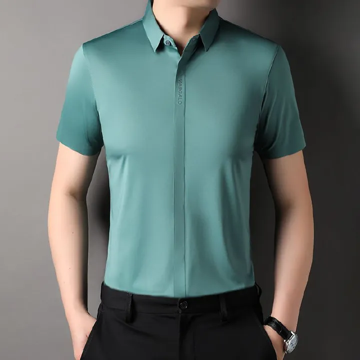 Summer fashion men's daily wear high-quality short sleeve plain button shirt cotton spandex shirt men  Shirts