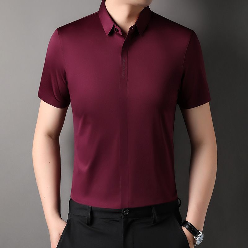 Summer fashion men's daily wear high-quality short sleeve plain button shirt cotton spandex shirt men  Shirts