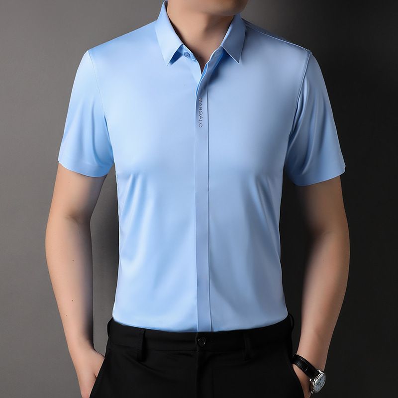 Summer fashion men's daily wear high-quality short sleeve plain button shirt cotton spandex shirt men  Shirts