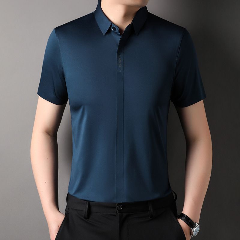 Summer fashion men's daily wear high-quality short sleeve plain button shirt cotton spandex shirt men  Shirts