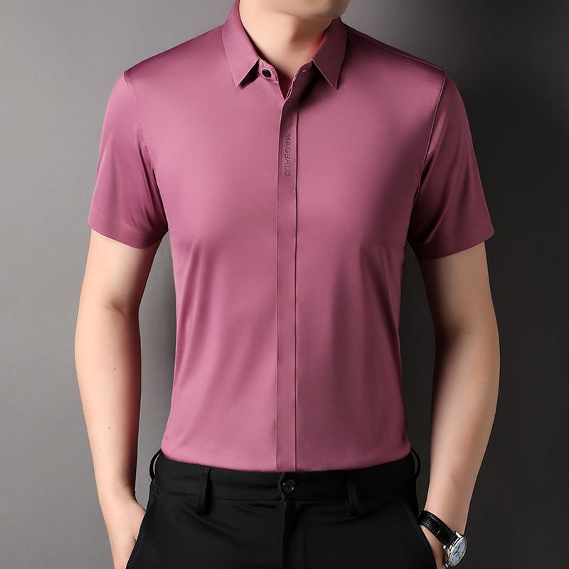 Summer fashion men's daily wear high-quality short sleeve plain button shirt cotton spandex shirt men  Shirts