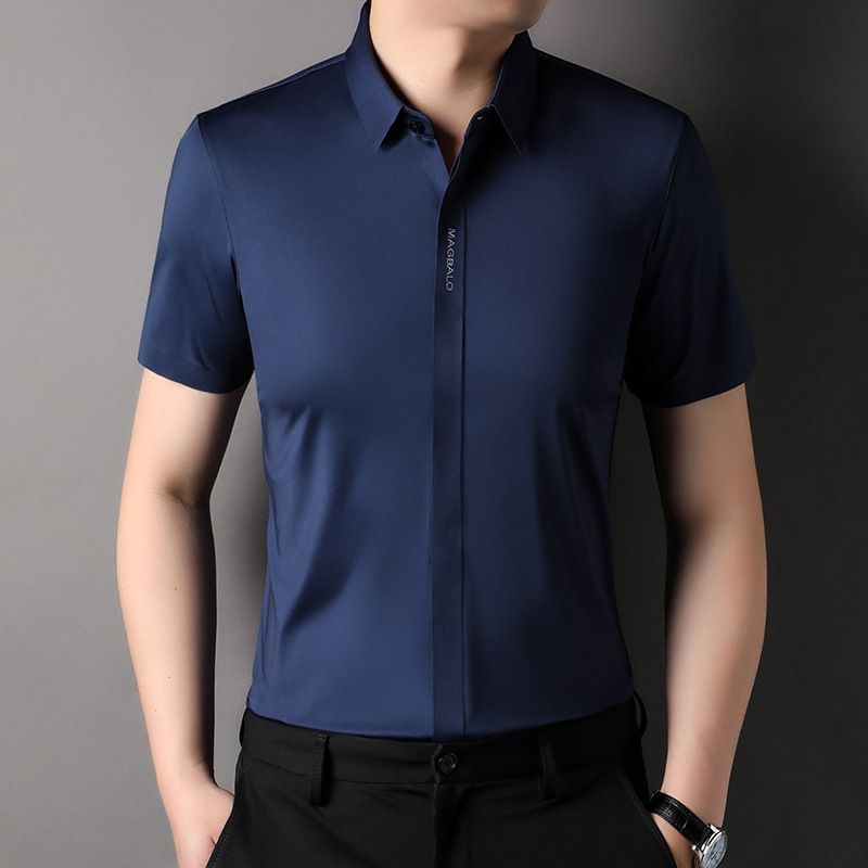 Summer fashion men's daily wear high-quality short sleeve plain button shirt cotton spandex shirt men  Shirts