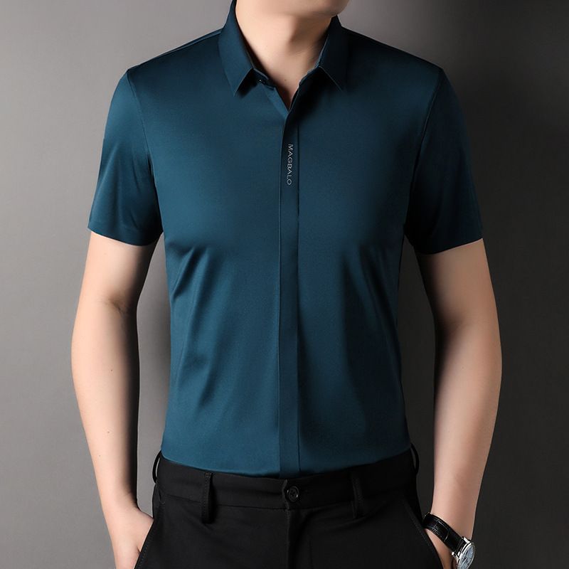 Summer fashion men's daily wear high-quality short sleeve plain button shirt cotton spandex shirt men  Shirts