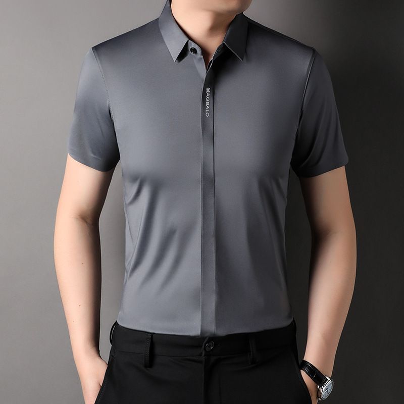 Summer fashion men's daily wear high-quality short sleeve plain button shirt cotton spandex shirt men  Shirts