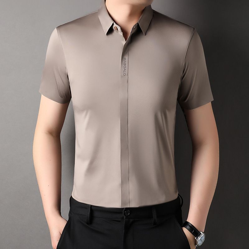 Summer fashion men's daily wear high-quality short sleeve plain button shirt cotton spandex shirt men  Shirts