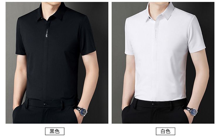 Summer fashion men's daily wear high-quality short sleeve plain button shirt cotton spandex shirt men  T-Shirts