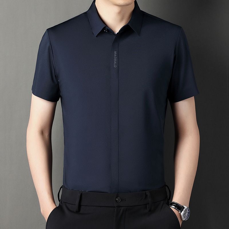 Summer fashion men's daily wear high-quality short sleeve plain button shirt cotton spandex shirt men  T-Shirts