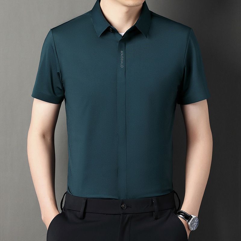 Summer fashion men's daily wear high-quality short sleeve plain button shirt cotton spandex shirt men  T-Shirts