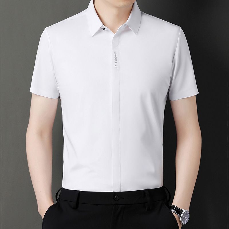 Summer fashion men's daily wear high-quality short sleeve plain button shirt cotton spandex shirt men  T-Shirts