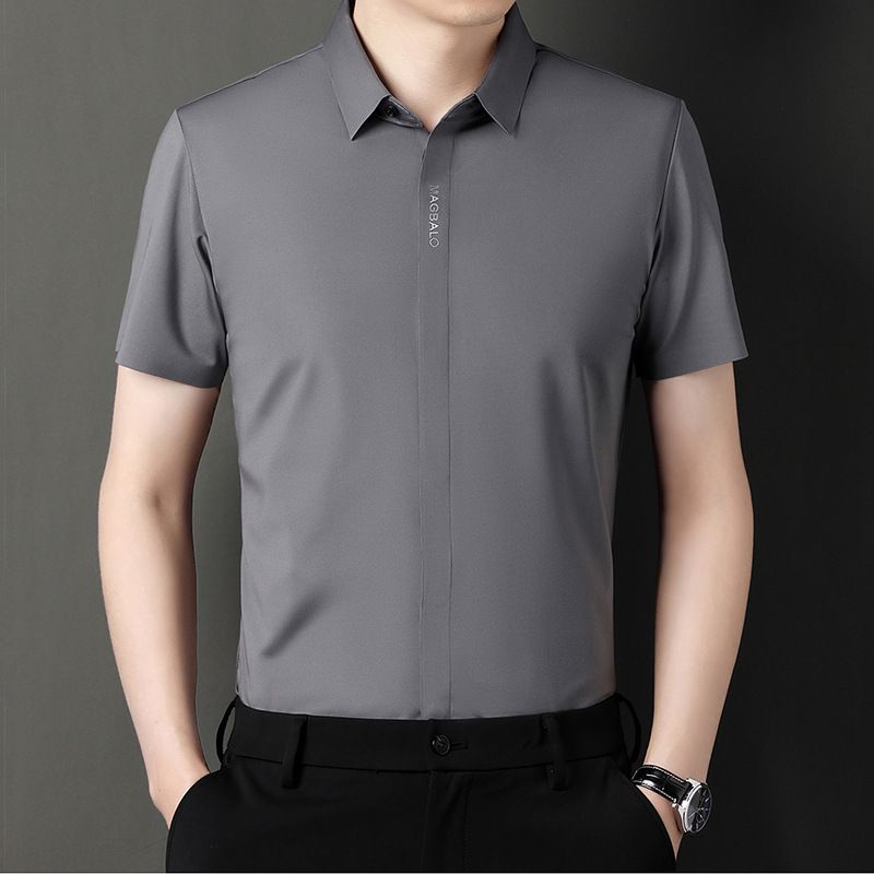 Summer fashion men's daily wear high-quality short sleeve plain button shirt cotton spandex shirt men  T-Shirts