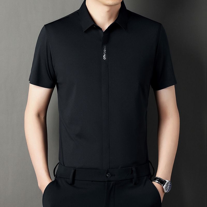 Summer fashion men's daily wear high-quality short sleeve plain button shirt cotton spandex shirt men  T-Shirts