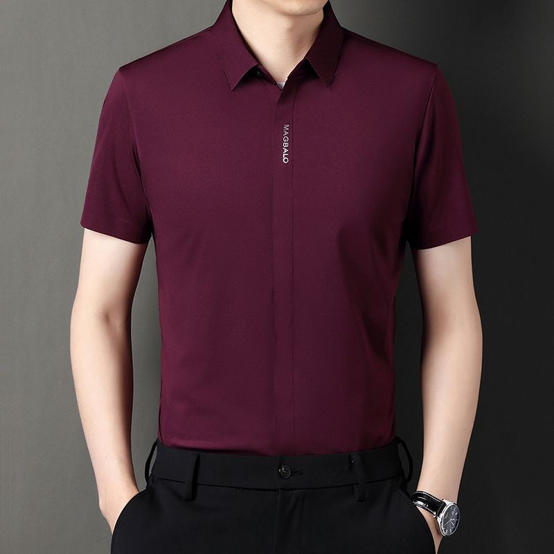 Summer fashion men's daily wear high-quality short sleeve plain button shirt cotton spandex shirt men  T-Shirts
