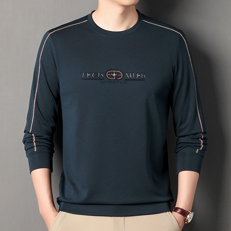 European high-end men's fashion round neck embossed shirt top for men's autumn new trend light luxury letter printed  T-Shirts