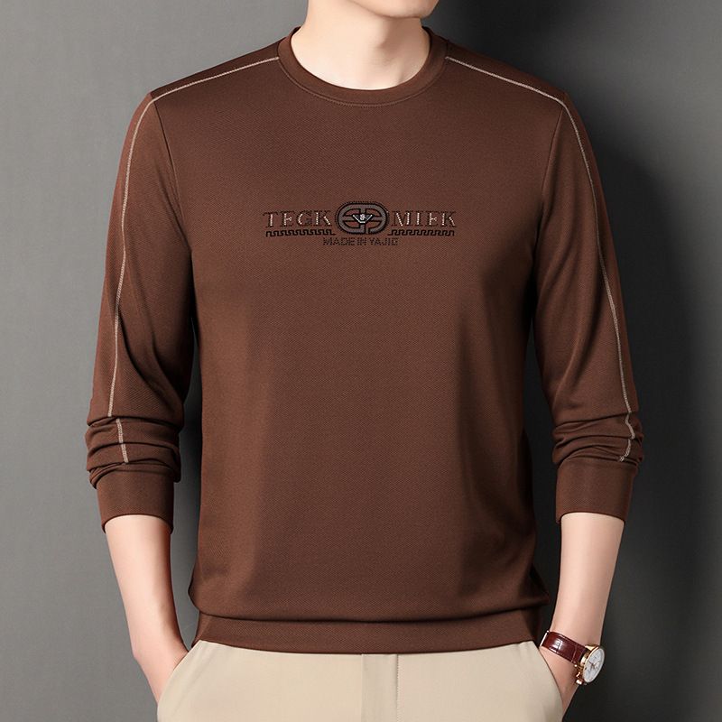 European high-end men's fashion round neck embossed shirt top for men's autumn new trend light luxury letter printed  T-Shirts