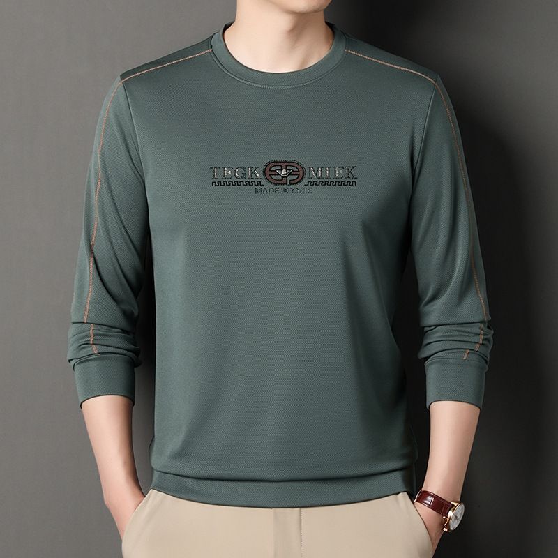 European high-end men's fashion round neck embossed shirt top for men's autumn new trend light luxury letter printed  T-Shirts