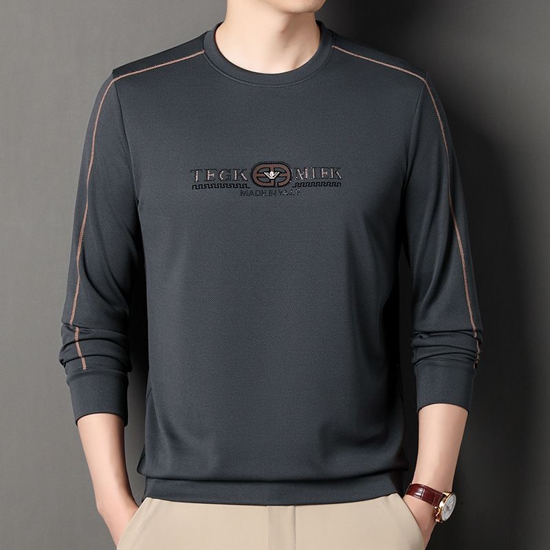 European high-end men's fashion round neck embossed shirt top for men's autumn new trend light luxury letter printed  T-Shirts