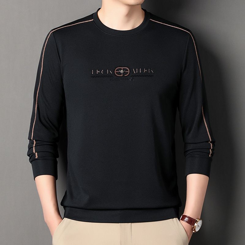 European high-end men's fashion round neck embossed shirt top for men's autumn new trend light luxury letter printed  T-Shirts
