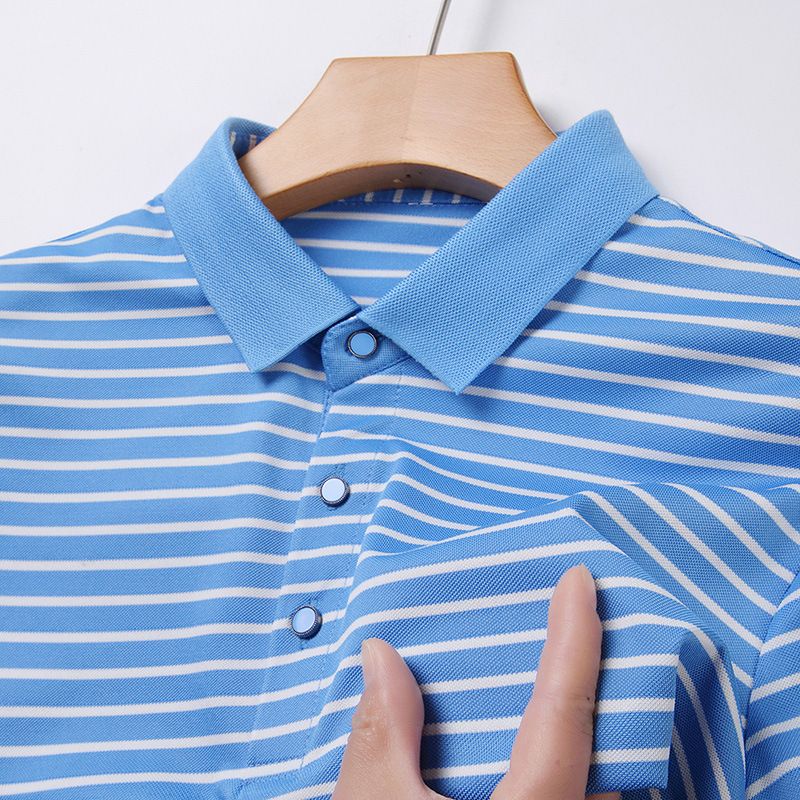 Summer high-end silk short-sleeved Polo shirt men's lapel business senior sense stripes middle-aged men's wear  T-Shirts