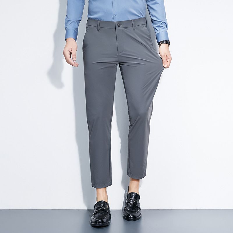 Men's fashion nine-point trousers Slim feet pants Men's non-iron straight-leg casual trousers Casual