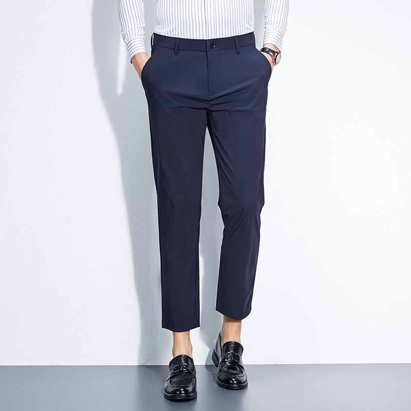 Men's fashion nine-point trousers Slim feet pants Men's non-iron straight-leg casual trousers Casual