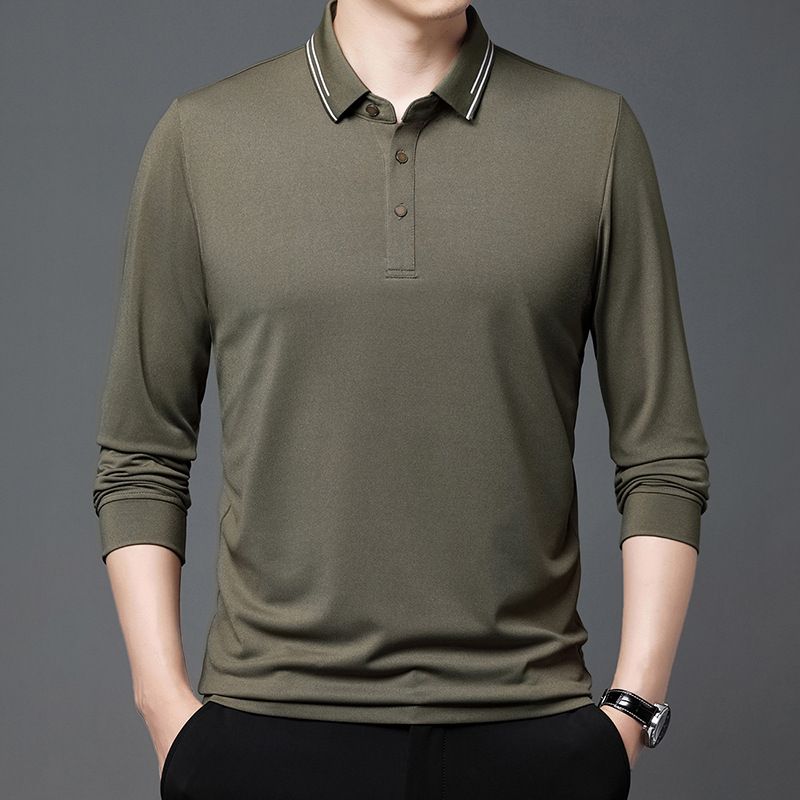 New Fashion High Quality Customized Logo Fit Micro Elastic Polo Shirt for Men Outdoor Golf Long Sleeve T-Shirts