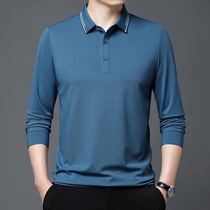New Fashion High Quality Customized Logo Fit Micro Elastic Polo Shirt for Men Outdoor Golf Long Sleeve T-Shirts