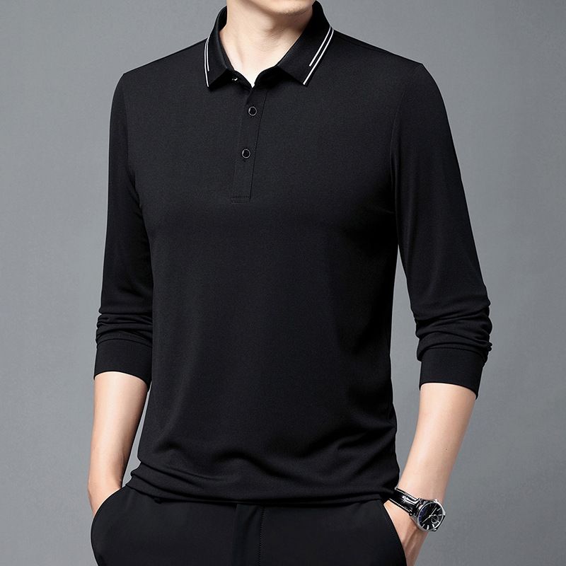 New Fashion High Quality Customized Logo Fit Micro Elastic Polo Shirt for Men Outdoor Golf Long Sleeve T-Shirts