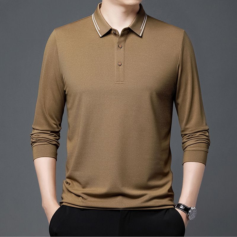 New Fashion High Quality Customized Logo Fit Micro Elastic Polo Shirt for Men Outdoor Golf Long Sleeve T-Shirts