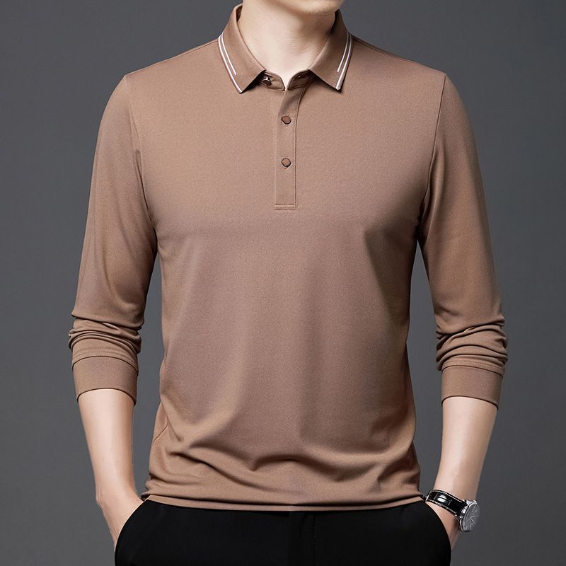 New Fashion High Quality Customized Logo Fit Micro Elastic Polo Shirt for Men Outdoor Golf Long Sleeve T-Shirts