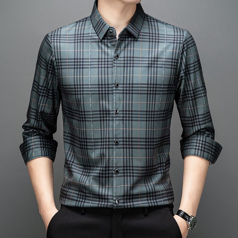 Plaid Shirts Polyester Viscose And Cotton casual shirt long sleeve For Man Shirts