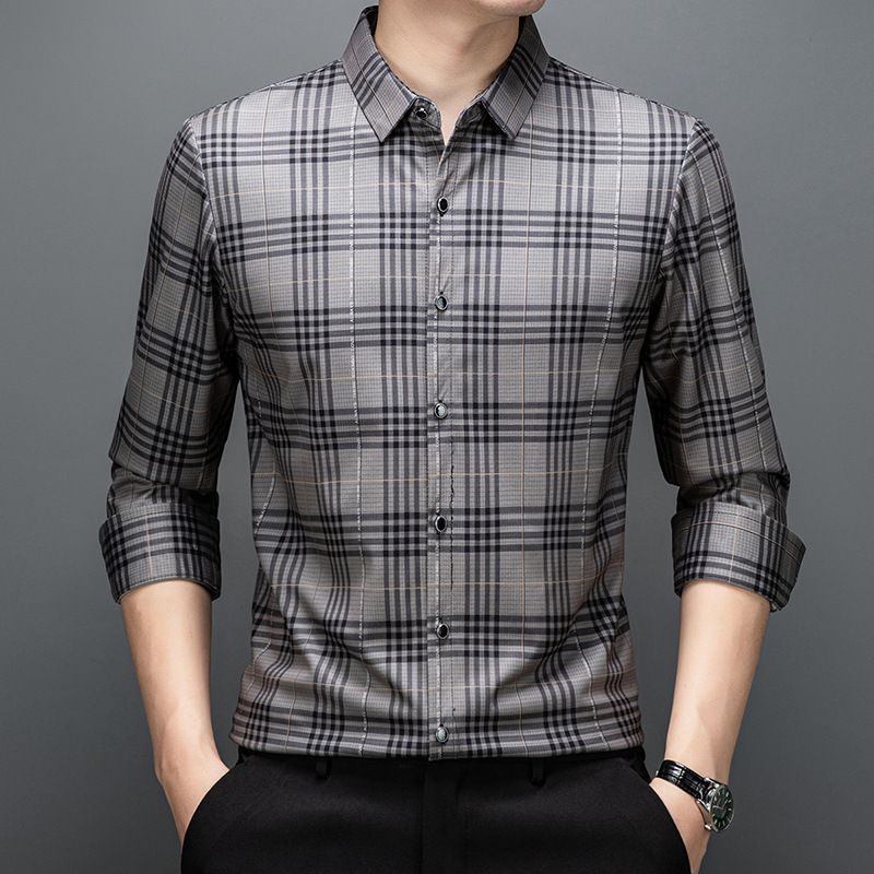Plaid Shirts Polyester Viscose And Cotton casual shirt long sleeve For Man Shirts