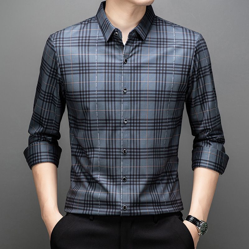 Plaid Shirts Polyester Viscose And Cotton casual shirt long sleeve For Man Shirts